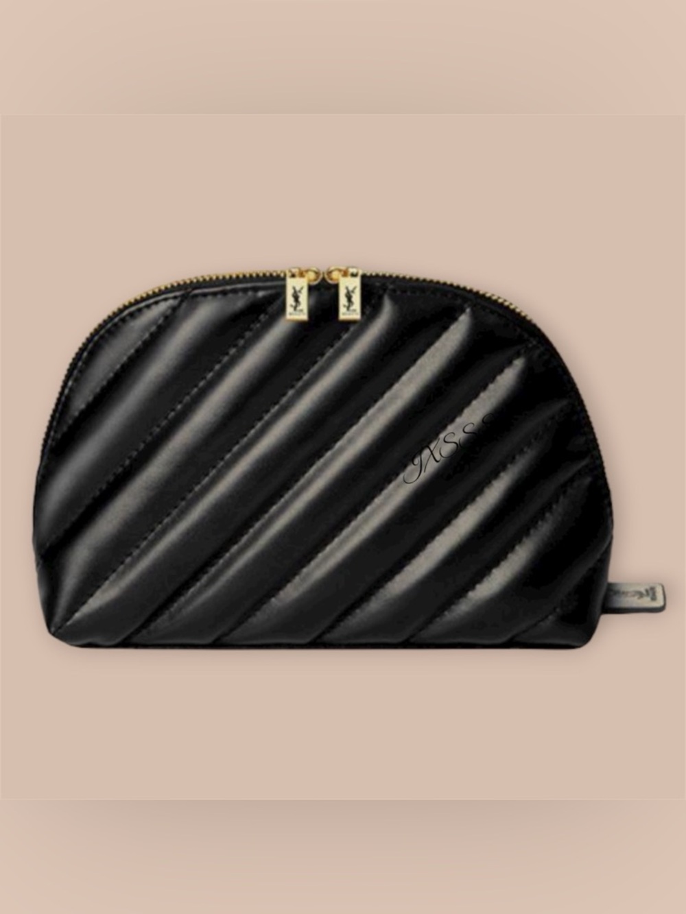 Black-Gold (Faux-Leather) Tufted YSL Beauty Cosmetic-Makeup Bag